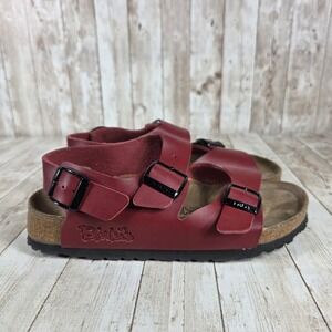 Birki's‎ Red Leather Sandals Adjustable Straps Comfort Slides Women's 5